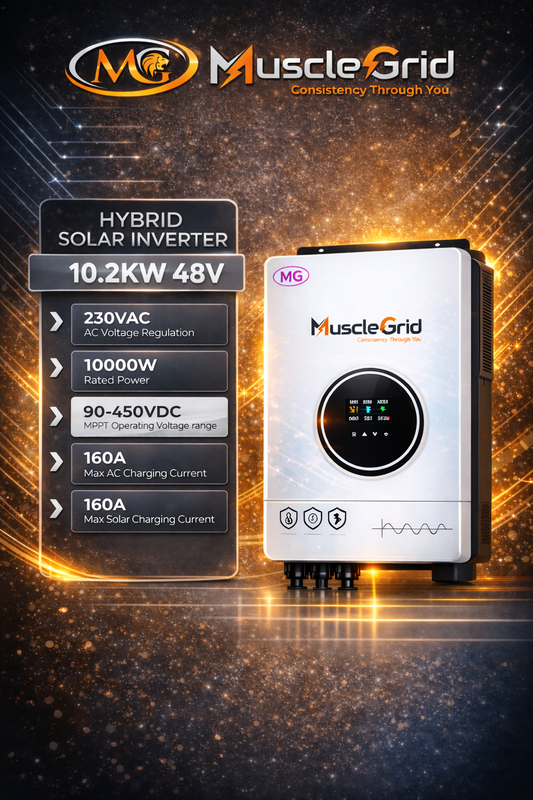 10.2KW 48V True Hybrid Solar Inverter | Heavy Duty Dual MPPT | Battery-Less Operation | Pure Sine Wave | WiFi App Monitoring | for Home & Office (2026 Model)