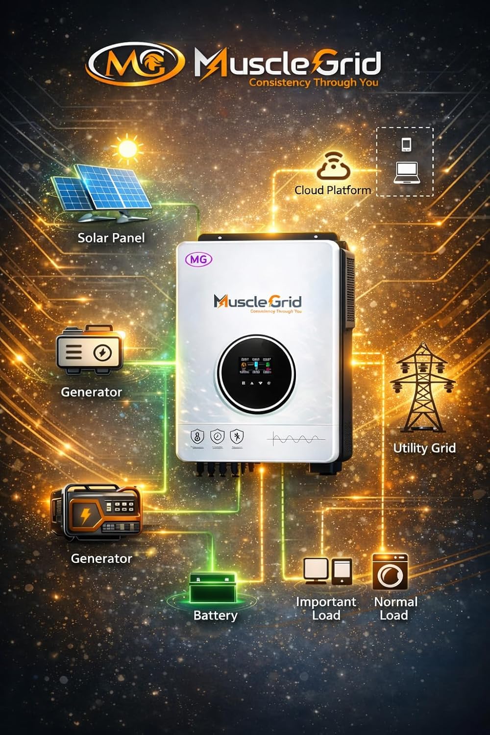 6.2 kW True Hybrid Solar Inverter • True MPPT • Pure Sine Wave • LCD Display • Wall Mount • (2026 Model)