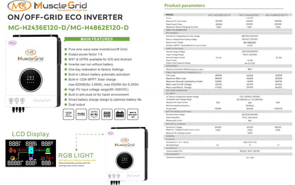 MuscleGrid 6.2 KW True Hybrid Heavy Duty MPPT Battery Less Solar (Support LiPO4 Battery) Android and iPhone Monitoring 48V Pure Sine Wave Inverter