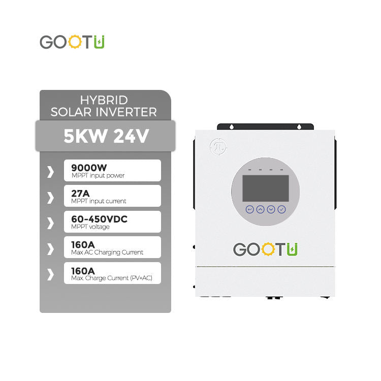 Gootu Hybrid Inverter Sine Wave 160A Mppt Hybrid Solar Inverter 24V 5Kw High Frequency Solar Inverter Built-In Wifi